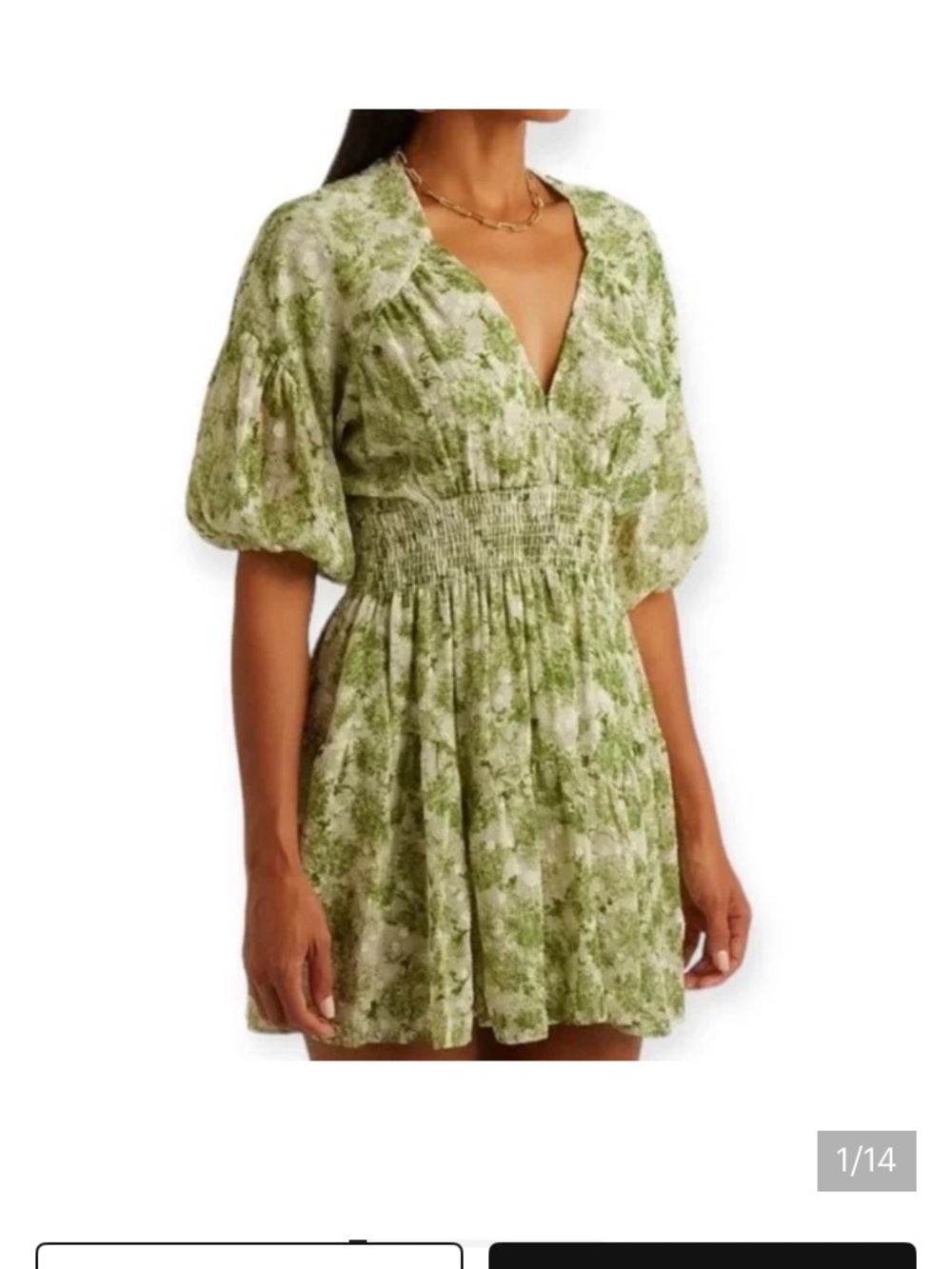 Misa Los Angeles Light Green Floral V-Neck Mini Dress - Picture 5 of 7